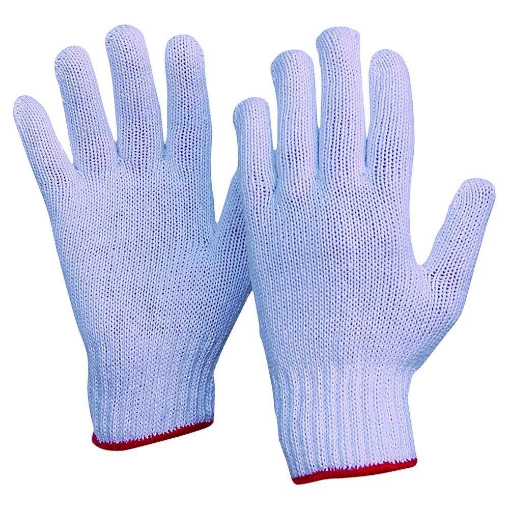 LADIES COTTON KNITTED GLOVE RED BAND