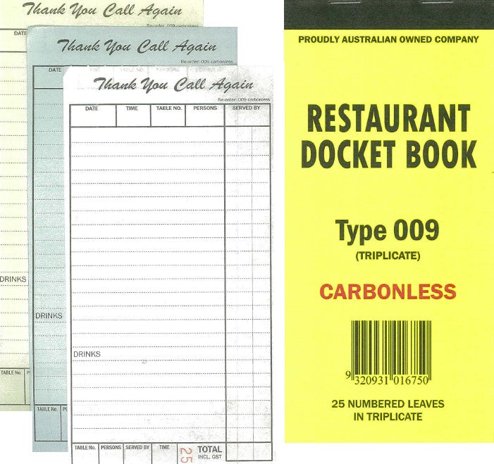 RESTAURANT TRIPLICATE DOCKET BOOK
