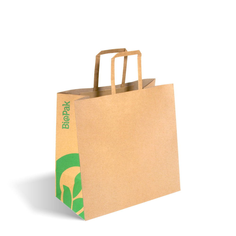 BIOPAK SMALL FLAT HANDLE PAPER BAGS (CTN 250)