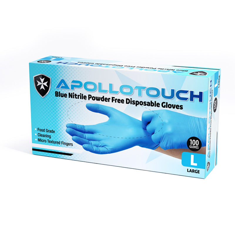 APOLLOTOUCH BLUE NITRILE P/F GLOVES X/L (PKT 100)