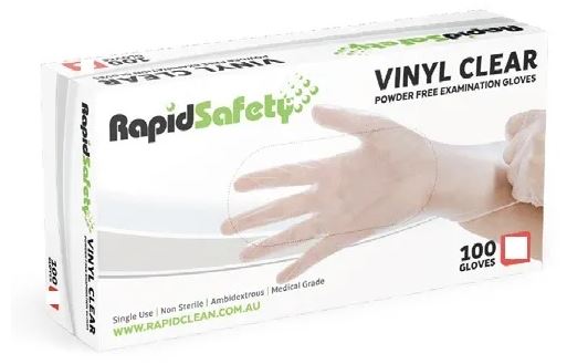CLEAR VINYL GLOVES P/FREE MEDIUM (PKT 100)