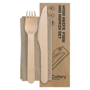 Biopak Wooden Knife, Fork & Napkin Set